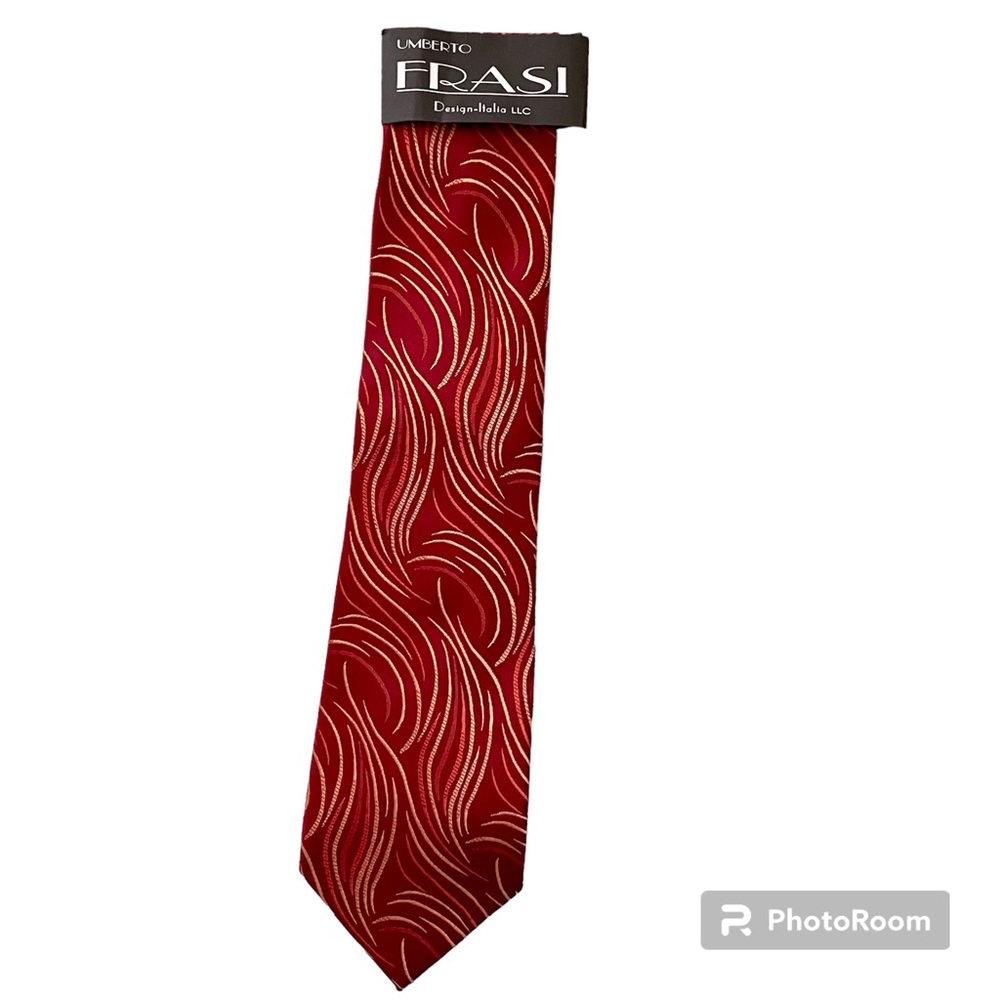 Umberto Frasi Tie Abstract Design Burgundy Gold Stylish New With Tags Handsome